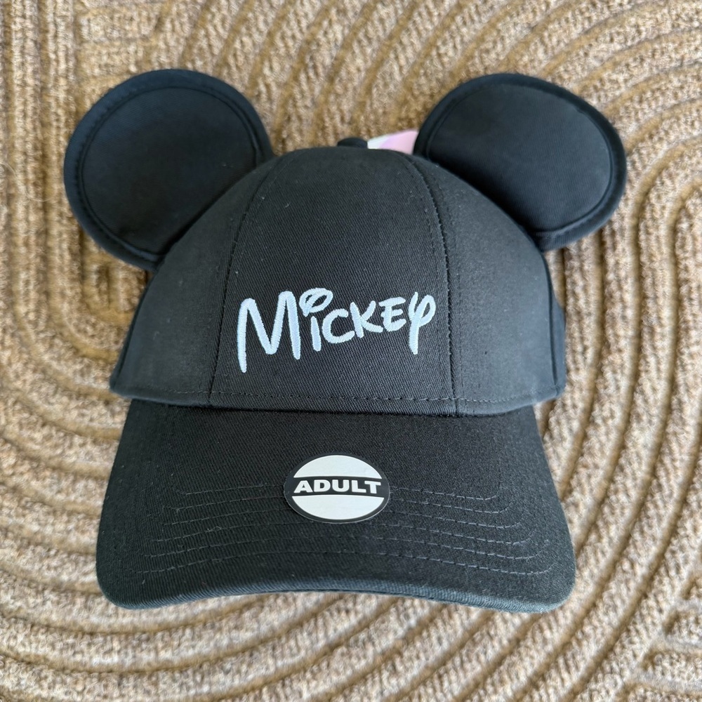 Disney Mickey Mouse Hat Adult OS Black w/ Mickey Ear Snapback Cap
